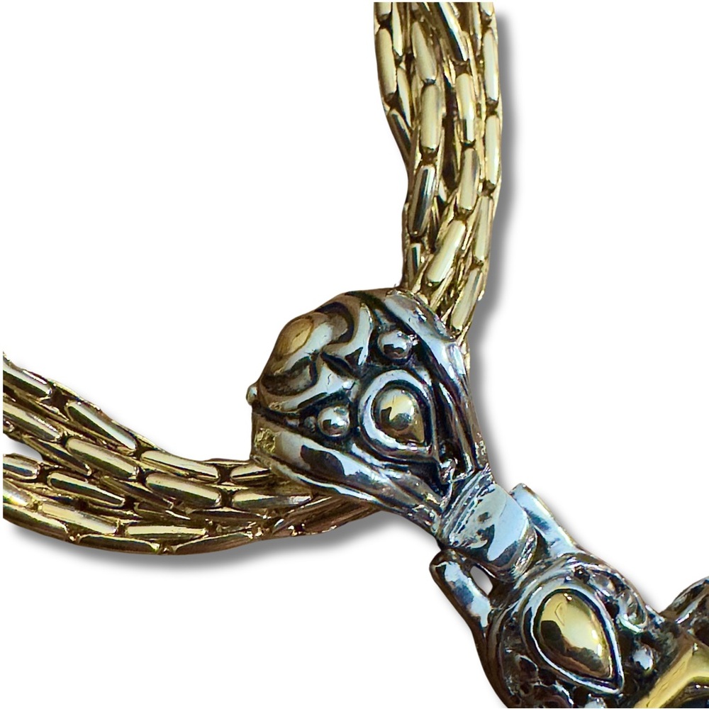 CROSS Pendant & NECKLACE Silver/Gold Metal Filigree Magnetic Closure Black Stone - Picture 6 of 9